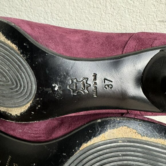 Melin Made In Italy Leather Lined Suede Kitten Heels Size 37 - Maroon Buckle Y2K - Picture 10 of 11